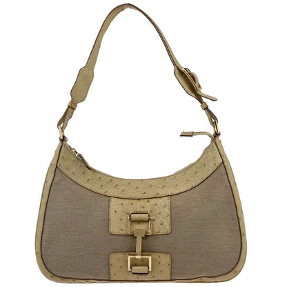 Gucci * Beige Canvas Ostrich Handbag