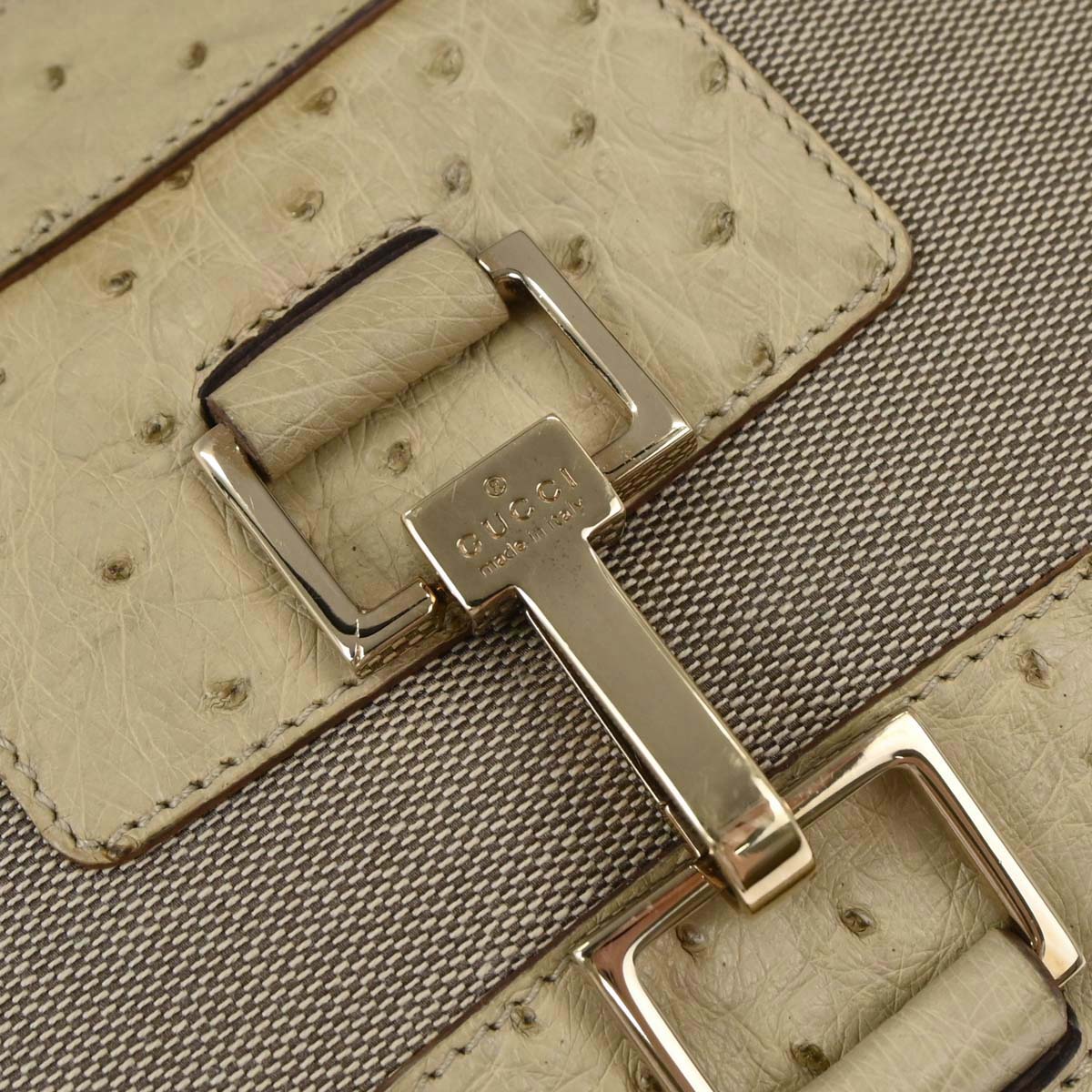 Gucci * Beige Canvas Ostrich Handbag