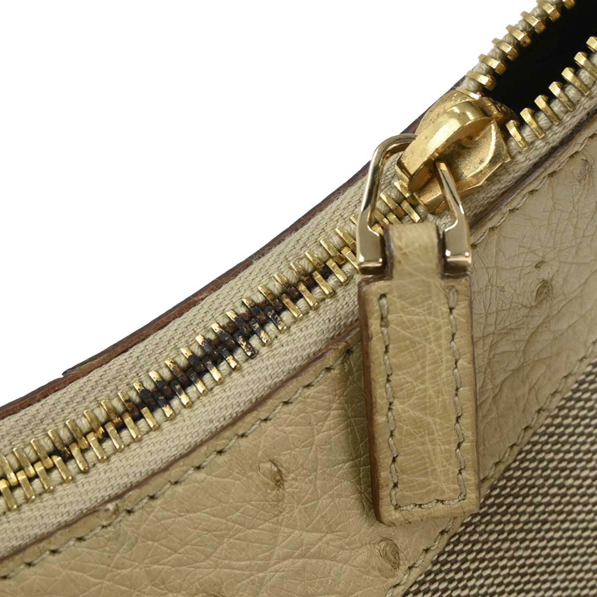 Gucci * Beige Canvas Ostrich Handbag