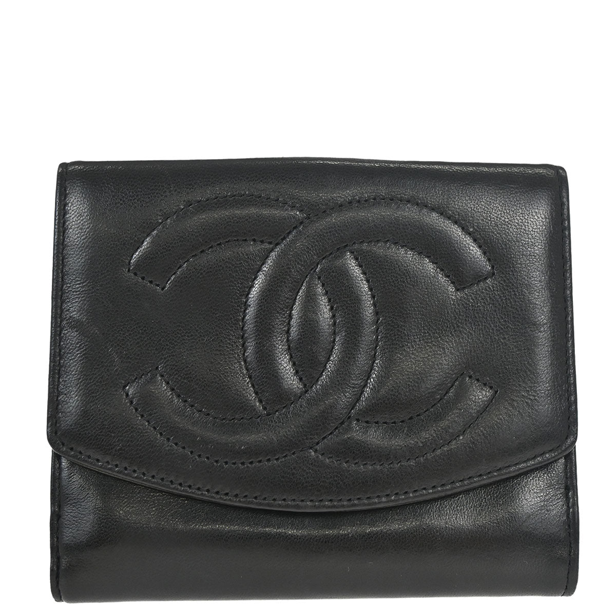 Chanel Trifold Wallet Black Lambskin