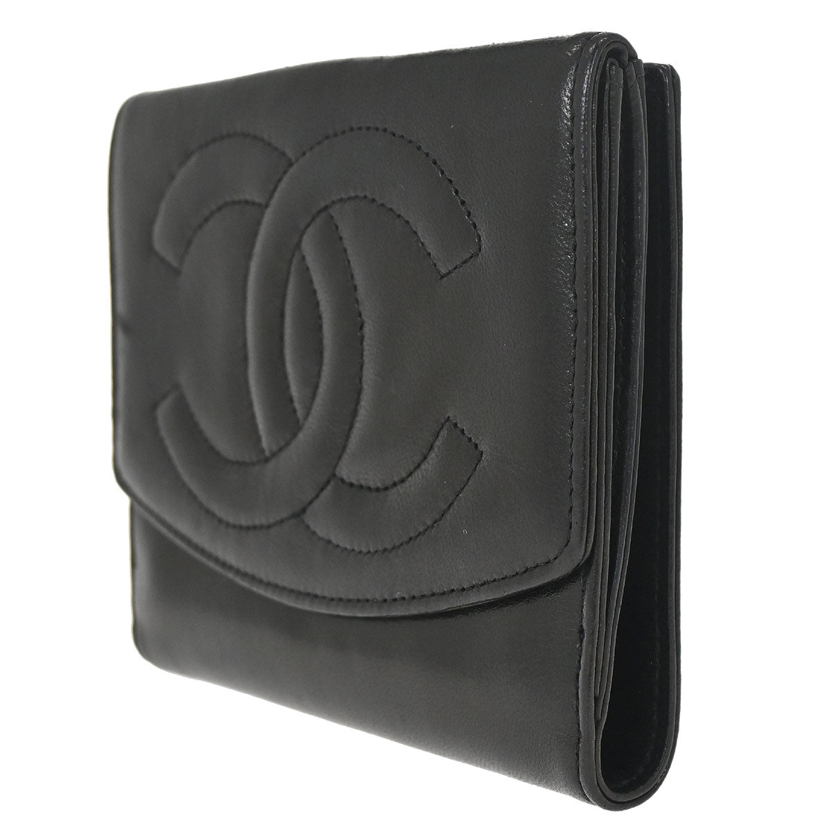 Chanel Trifold Wallet Black Lambskin
