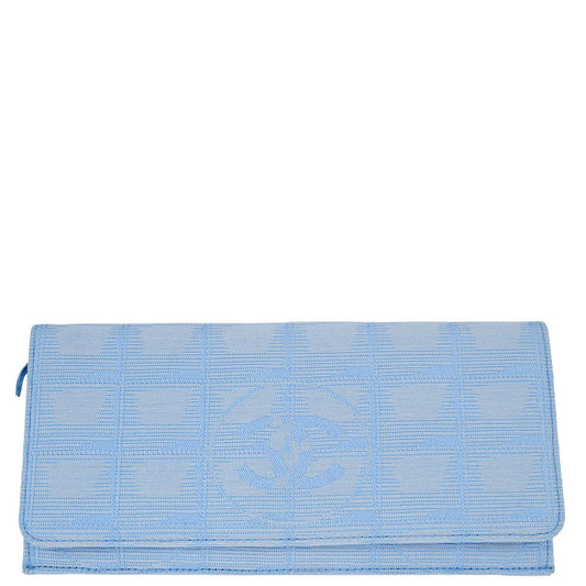 Chanel Light Blue Jacquard Nylon Travel Line Bifold Wallet