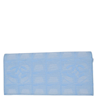 Chanel Light Blue Jacquard Nylon Travel Line Bifold Wallet