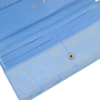 Chanel Light Blue Jacquard Nylon Travel Line Bifold Wallet