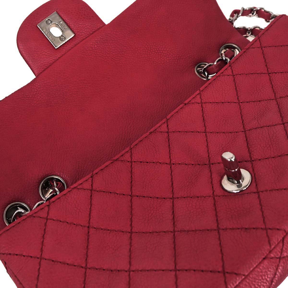 Chanel 2008-2009 Red Caviar Skin East West Shoulder Bag