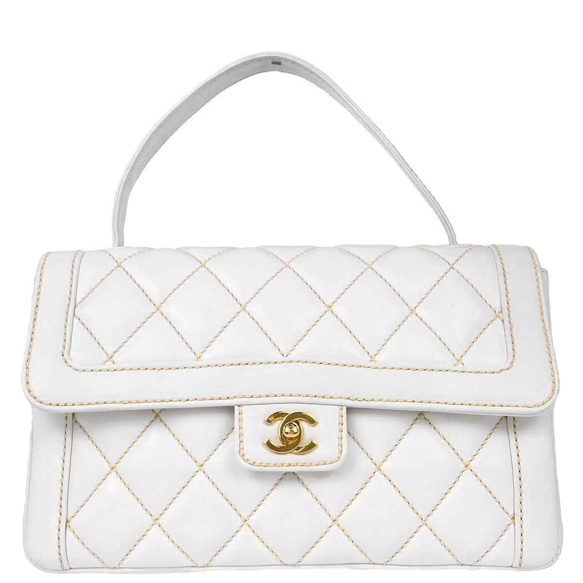 Chanel White Lambskin Top Handle Handbag