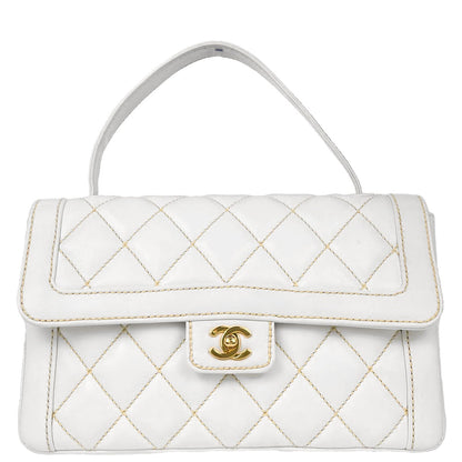 Chanel White Lambskin Top Handle Handbag