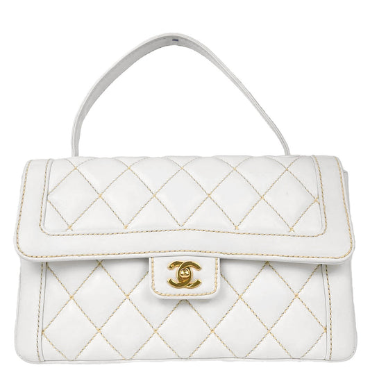 Chanel White Lambskin Top Handle Handbag