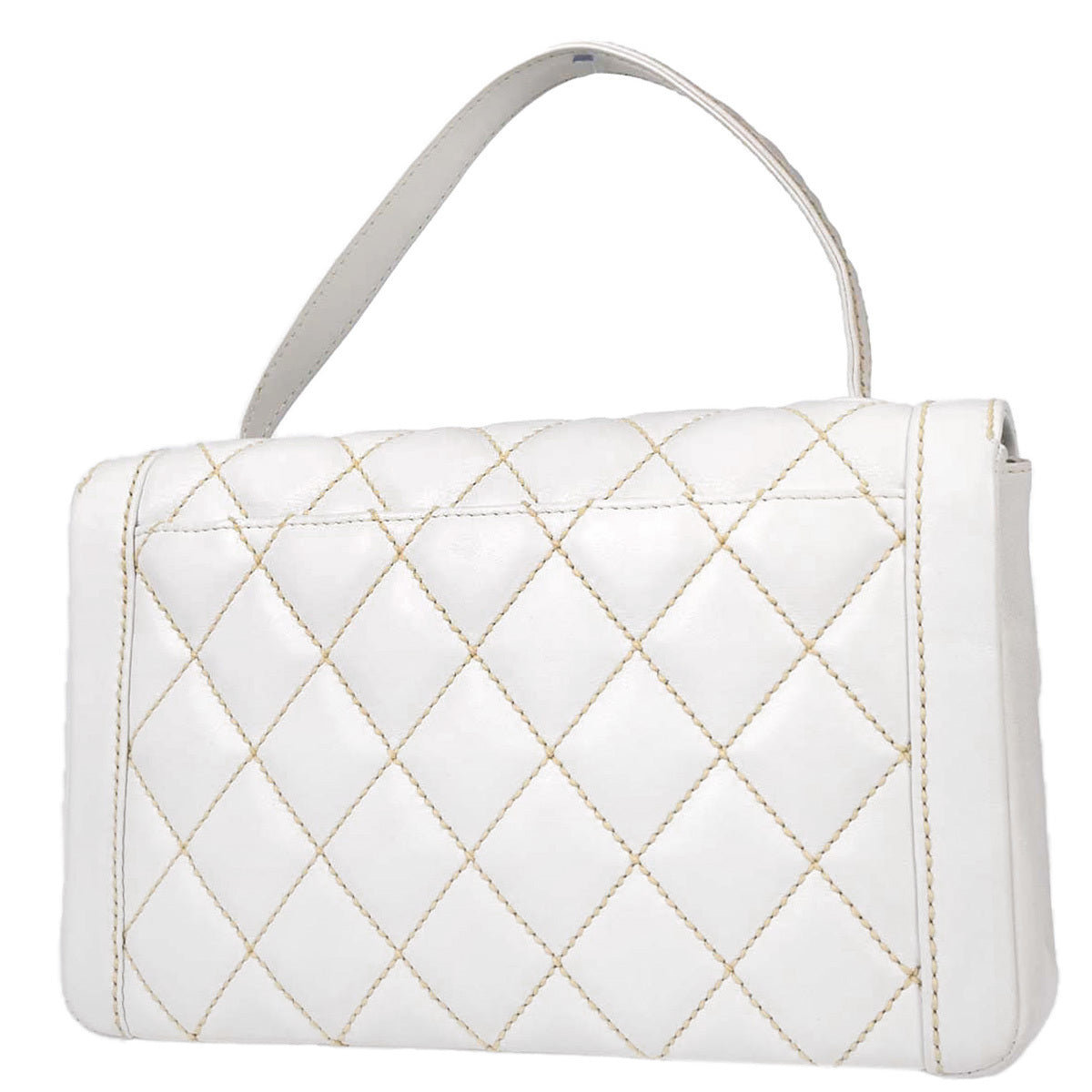 Chanel White Lambskin Top Handle Handbag