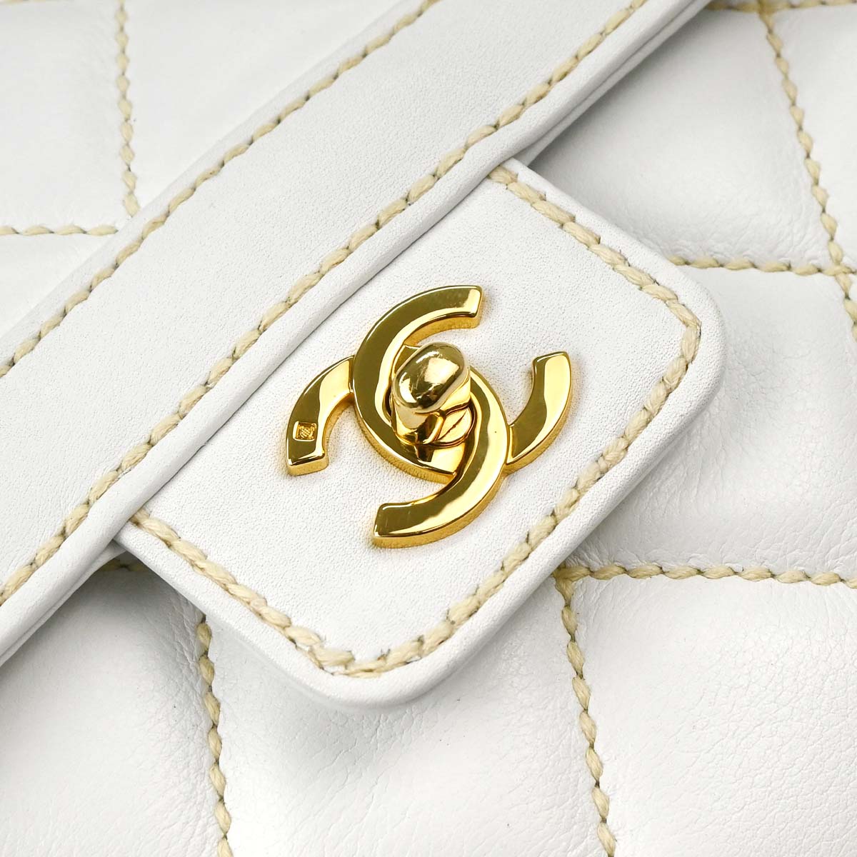 Chanel White Lambskin Top Handle Handbag