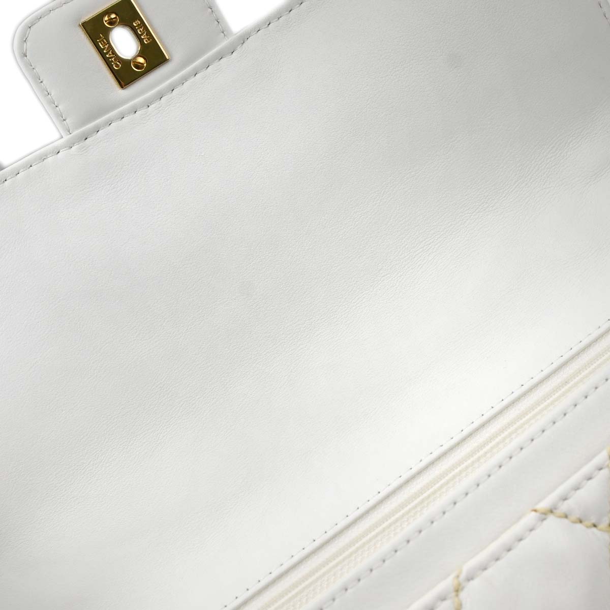 Chanel White Lambskin Top Handle Handbag