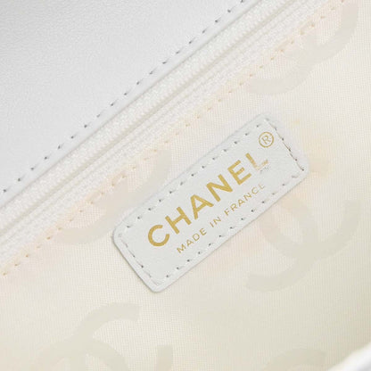 Chanel White Lambskin Top Handle Handbag