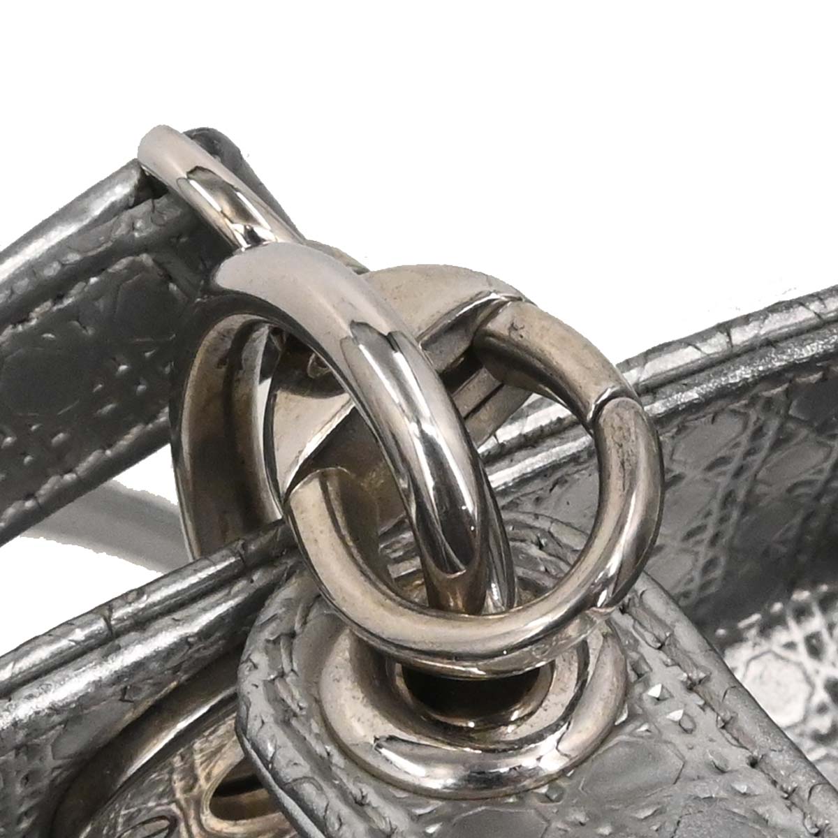 Christian Dior Silver Leather Medium Lady Dior Cannage 2way Shoulder Handbag