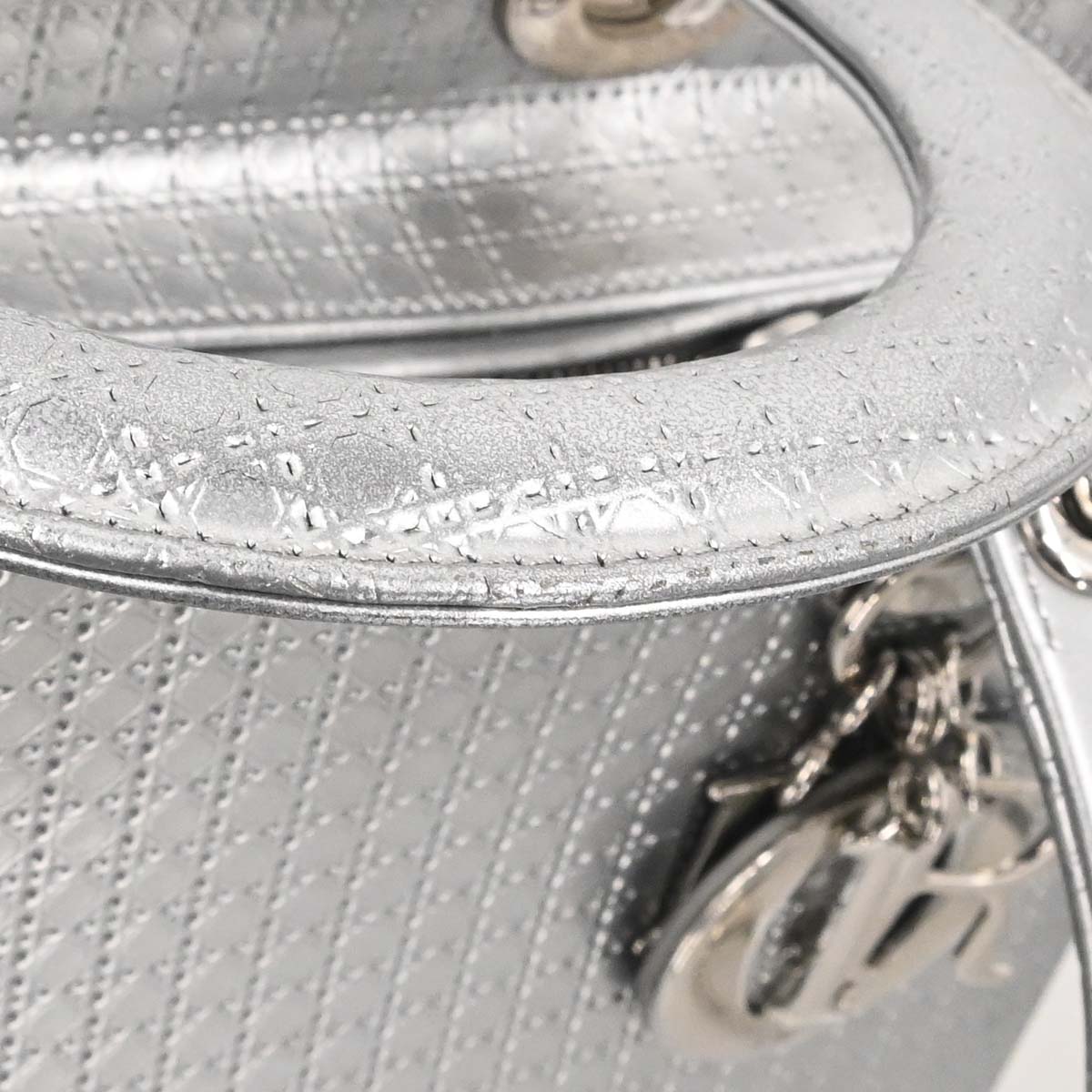 Christian Dior Silver Leather Medium Lady Dior Cannage 2way Shoulder Handbag