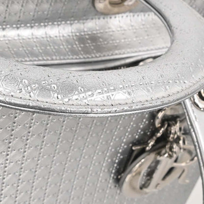 Christian Dior Silver Leather Medium Lady Dior Cannage 2way Shoulder Handbag