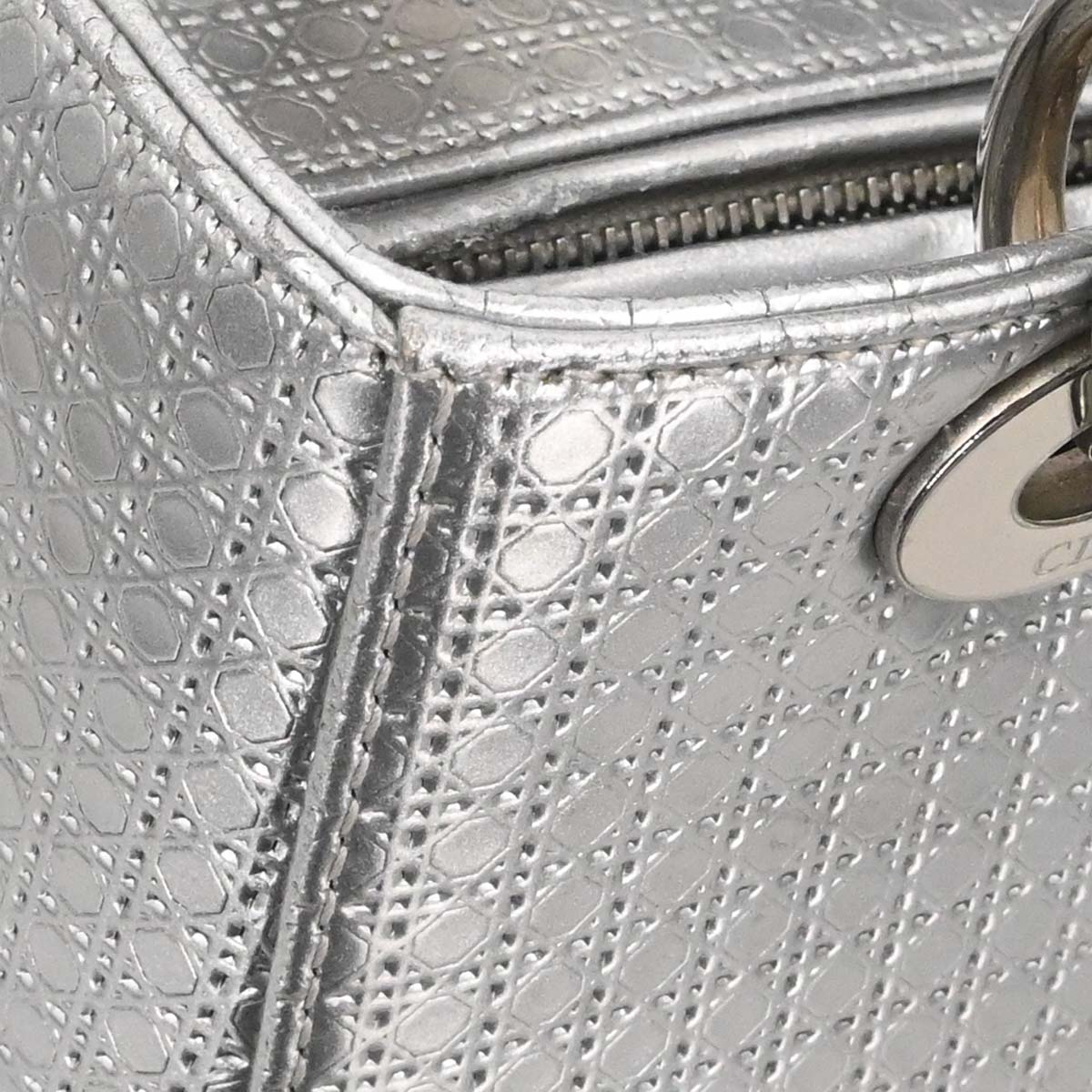 Christian Dior Silver Leather Medium Lady Dior Cannage 2way Shoulder Handbag