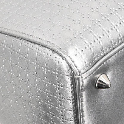 Christian Dior Silver Leather Medium Lady Dior Cannage 2way Shoulder Handbag