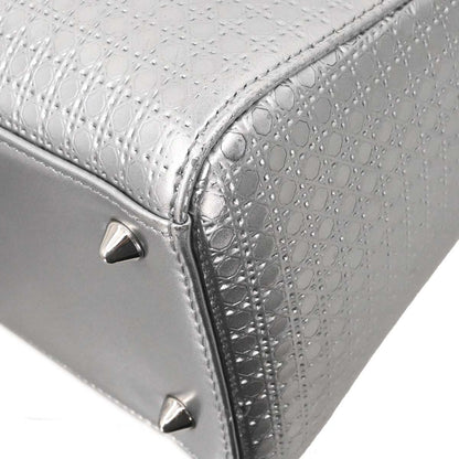 Christian Dior Silver Leather Medium Lady Dior Cannage 2way Shoulder Handbag