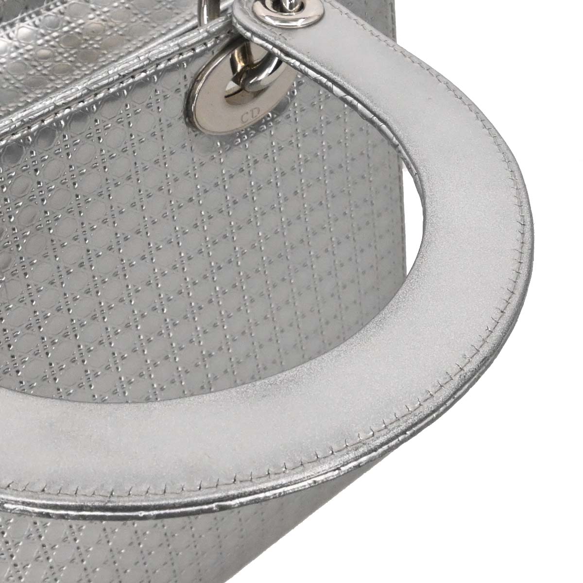 Christian Dior Silver Leather Medium Lady Dior Cannage 2way Shoulder Handbag