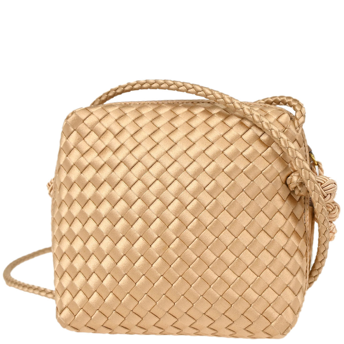 Bottega Veneta Beige Satin Intrecciato Shoulder Bag