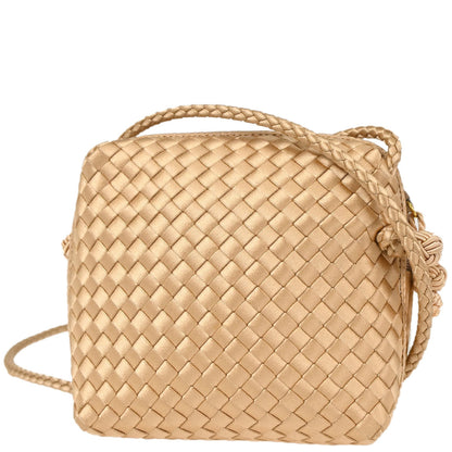 Bottega Veneta Beige Satin Intrecciato Shoulder Bag
