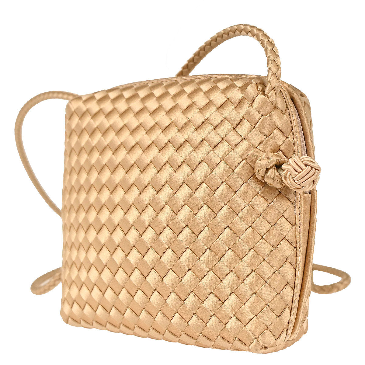 Bottega Veneta Beige Satin Intrecciato Shoulder Bag