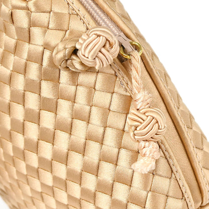 Bottega Veneta Beige Satin Intrecciato Shoulder Bag