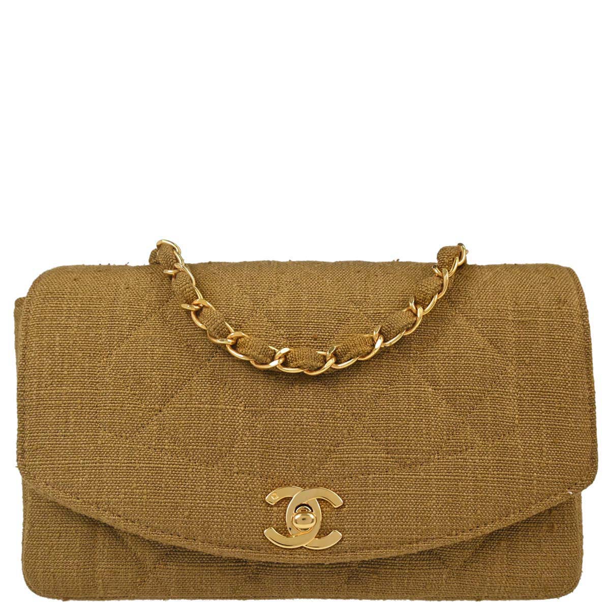 Chanel Brown Linen Small Diana Shoulder Bag