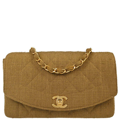 Chanel Brown Linen Small Diana Shoulder Bag