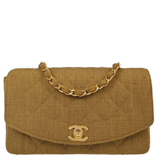 Chanel Brown Linen Small Diana Shoulder Bag