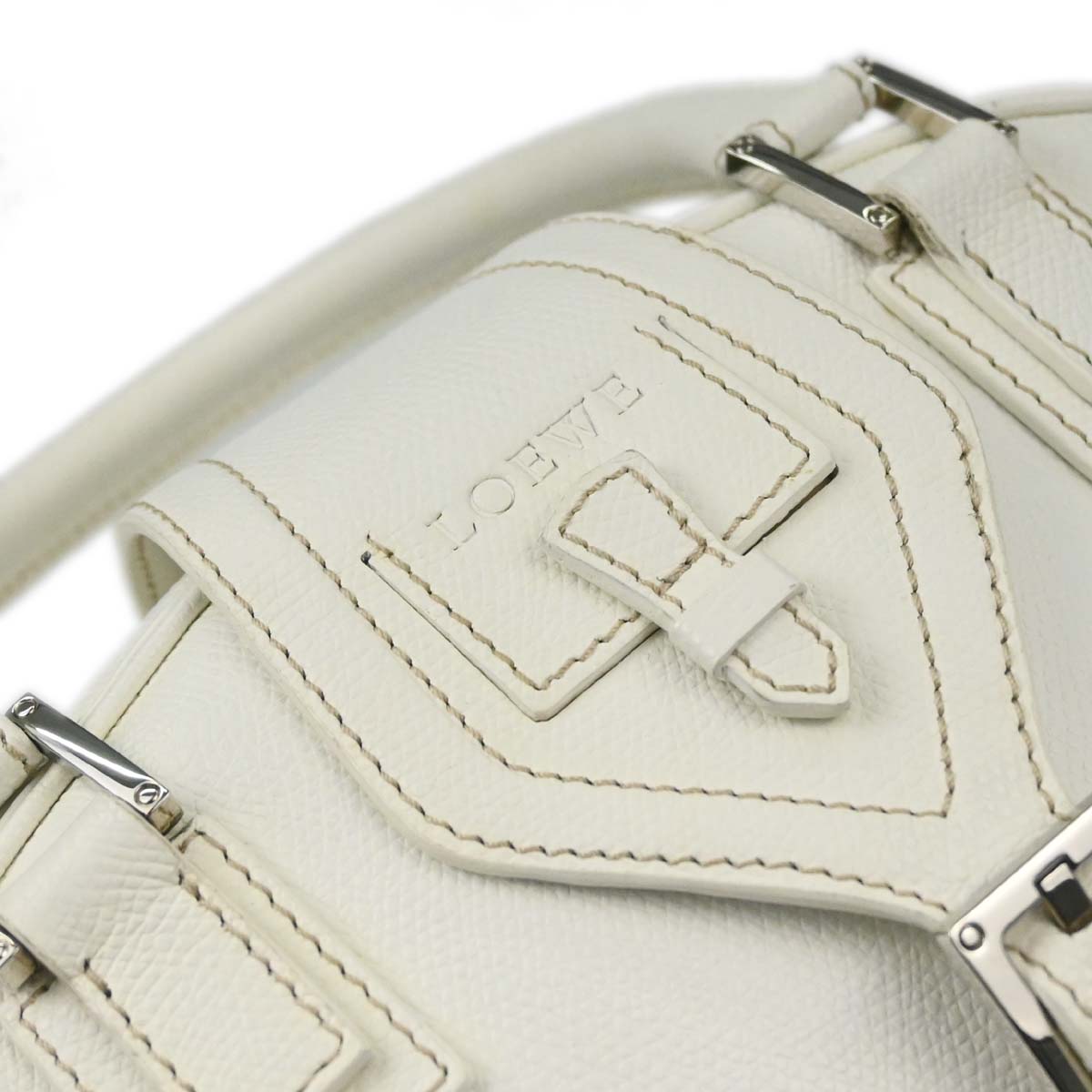 Loewe White Leather Traveler Mini Bowling Bag
