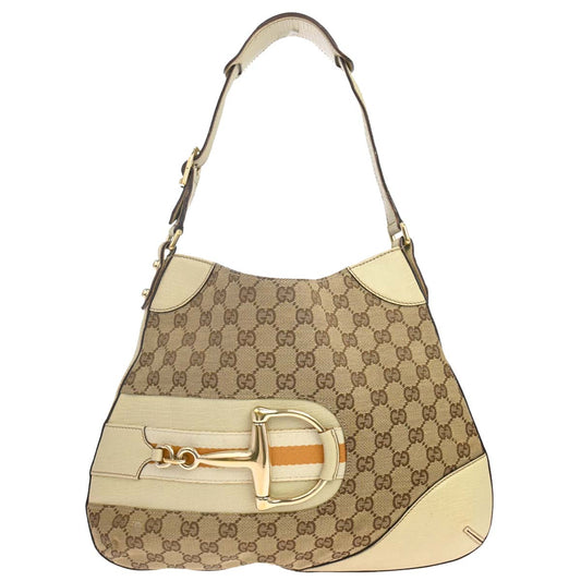 Gucci Beige GG Horsebit Hobo Handbag