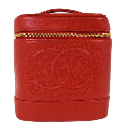 Chanel 1996-1997 Red Caviar Skin Timeless Vanity Handbag