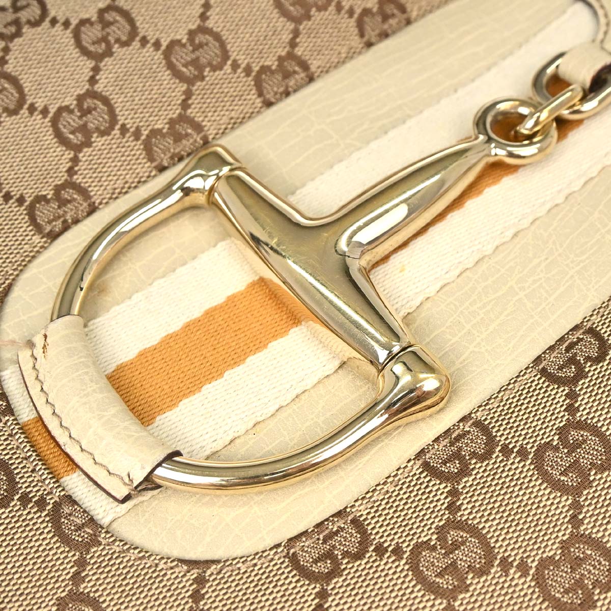 Gucci Beige Canvas GG Horsebit Shoulder Bag