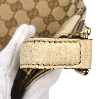 Gucci Beige Canvas GG Horsebit Shoulder Bag
