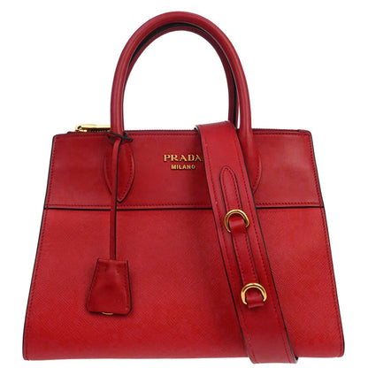Prada Red Leather Paradigm 2way Shoulder Tote Handbag