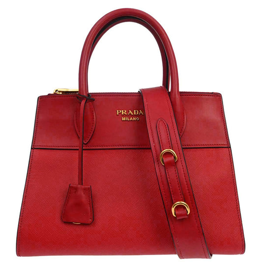 Prada Red Leather Paradigm 2way Shoulder Tote Handbag
