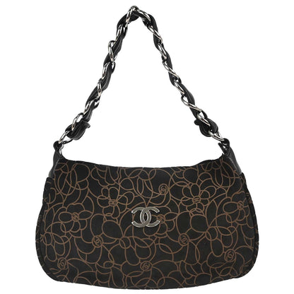 Chanel 2005-2006 Black Suede Camellia Shoulder Bag