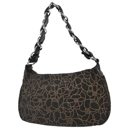 Chanel 2005-2006 Black Suede Camellia Shoulder Bag