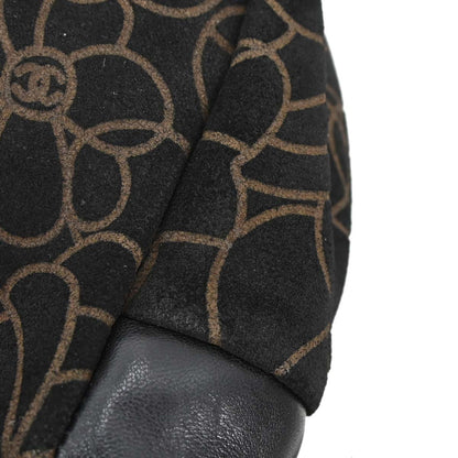 Chanel 2005-2006 Black Suede Camellia Shoulder Bag