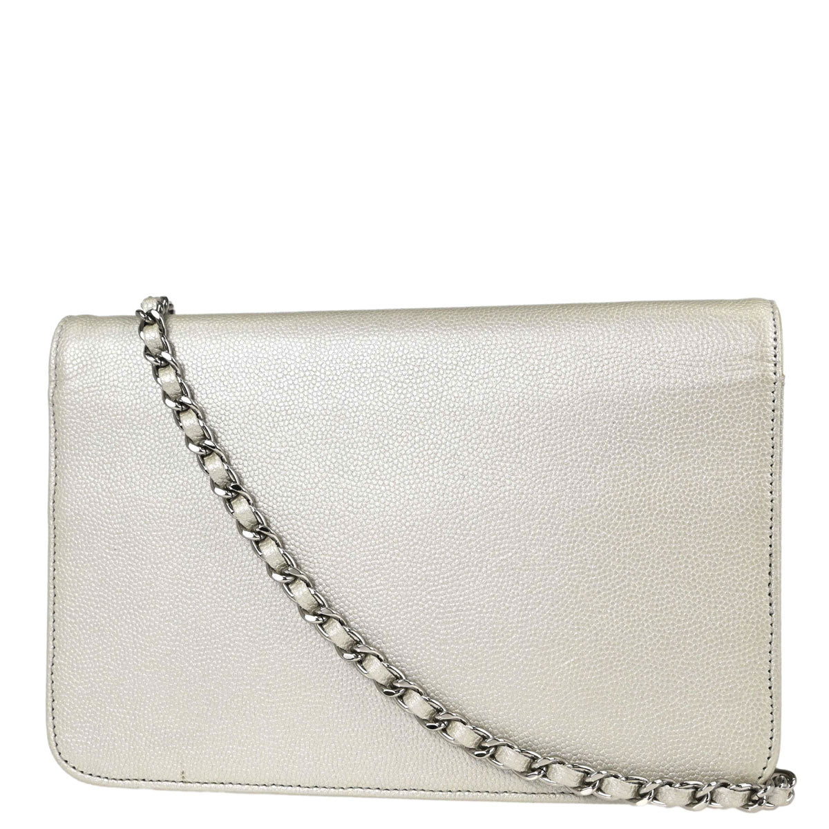 Chanel Metallic White Caviar Skin WOC Wallet on Chain Shoulder Bag