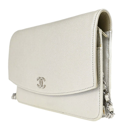 Chanel Metallic White Caviar Skin WOC Wallet on Chain Shoulder Bag