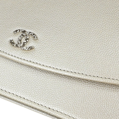Chanel Metallic White Caviar Skin WOC Wallet on Chain Shoulder Bag