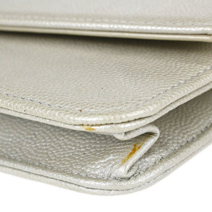 Chanel Metallic White Caviar Skin WOC Wallet on Chain Shoulder Bag