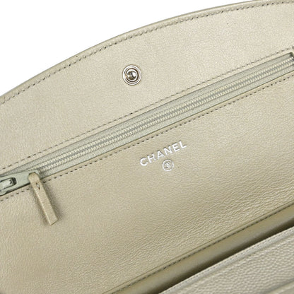 Chanel Metallic White Caviar Skin WOC Wallet on Chain Shoulder Bag