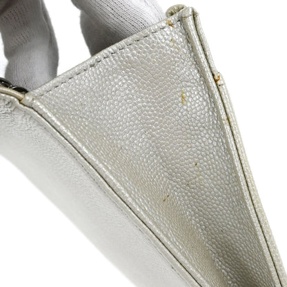 Chanel Metallic White Caviar Skin WOC Wallet on Chain Shoulder Bag