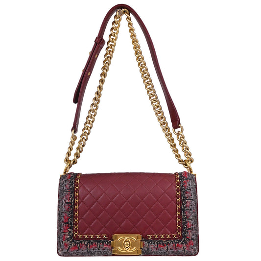 Boy Chanel 2016-2017 Red Lambskin Tweed Medium Shoulder Bag