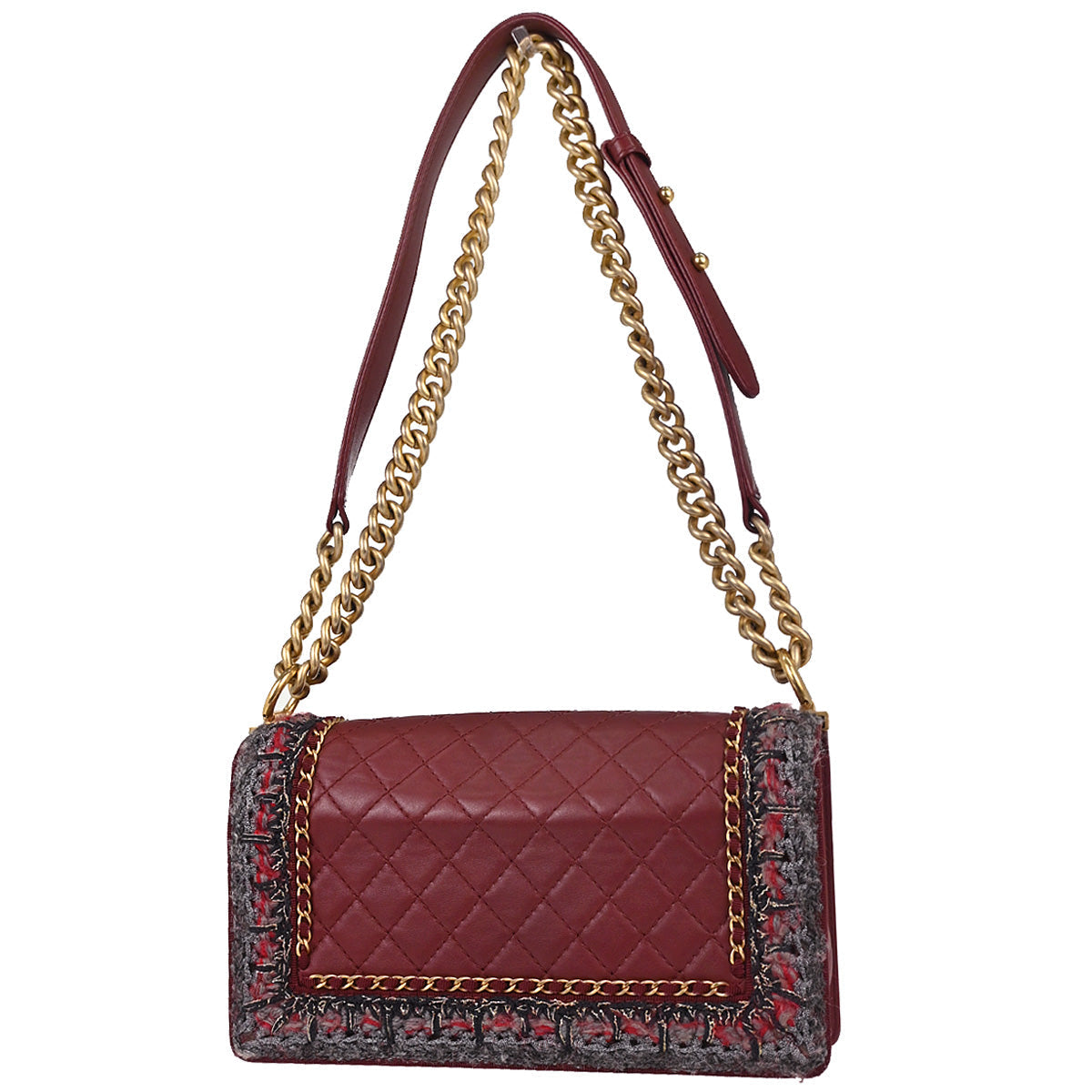 Boy Chanel 2016-2017 Red Lambskin Tweed Medium Shoulder Bag