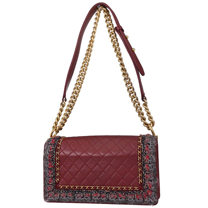 Boy Chanel 2016-2017 Red Lambskin Tweed Medium Shoulder Bag