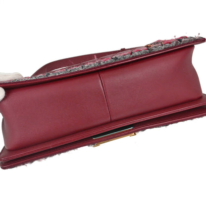 Boy Chanel 2016-2017 Red Lambskin Tweed Medium Shoulder Bag